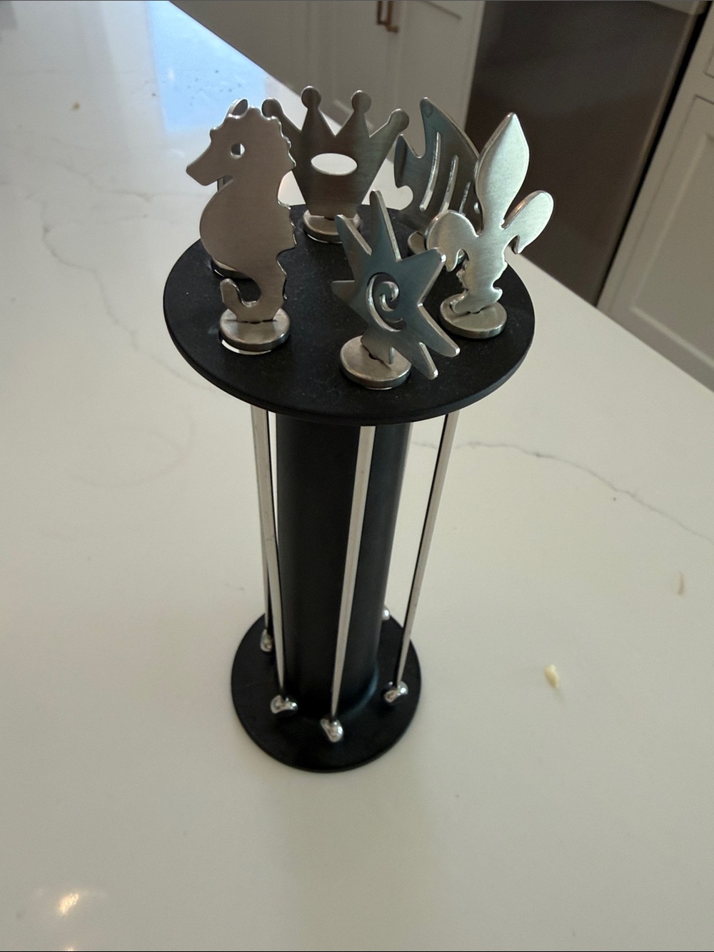 Stainless Steel and Black Decorative Cocktail Picks Set